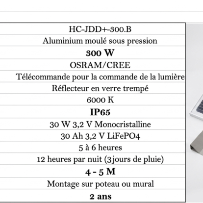 Lampadaire solaire 300W